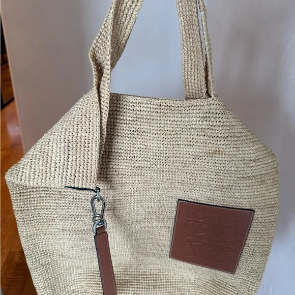 Loewe Beige Woven Tote with Brown Leather Logo Patch - Picture 3 of 8